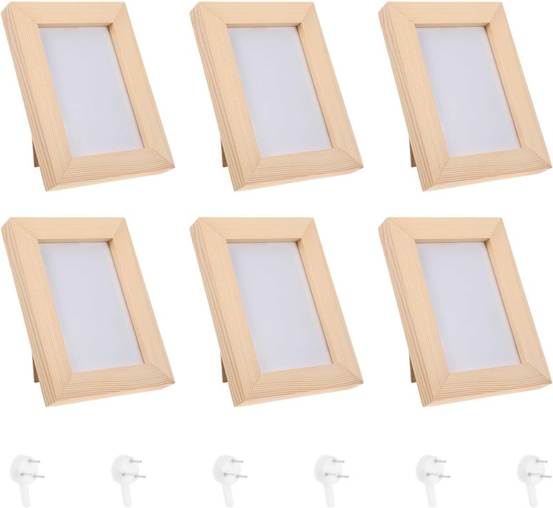 6pcs 5-inch Solid Wood Picture Photo Frames Set, Natural Wood Desk and Wall Mount Photo Holders for Home Décor and Tabletop Display - Image 1