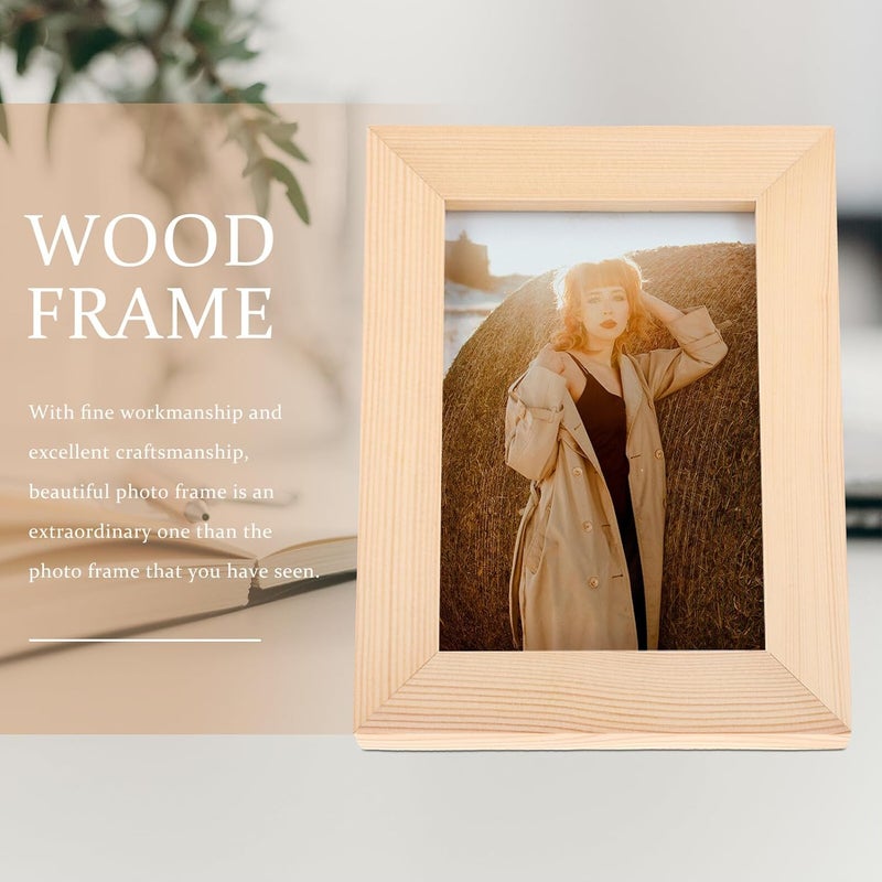 6pcs 5-inch Solid Wood Picture Photo Frames Set, Natural Wood Desk and Wall Mount Photo Holders for Home Décor and Tabletop Display - Image 5