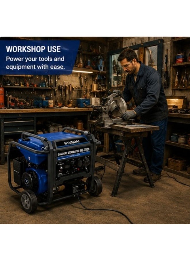 HYUNDAI Gasoline Generator Hyundai HG-7556 7.5KW 439cc Electric & Recoil Start 33L Fuel Tank Portable Power Generator 220–240V - Image 5