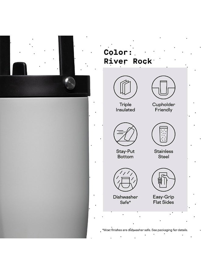 CORKCICLE كوب كوركسيكل جو XL معزول مع غطاء وقشة، لون صخور النهر، 30 أونصة – زجاجة ماء قابلة لإعادة الاستخدام تحافظ على المشروبات باردة لمدة 12 ساعة – كوب صديق لحامل الأكواب، تصميم مانع للتسرب - Image 4