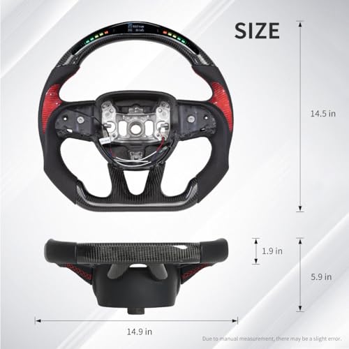 JIANGGAI Preforated Leather Grip Steering Wheel LED Carbon Fiber Steering Wheel with Red Patches Fit For Dodge Charger Challenger Durango SRT 20152023 - Image 3