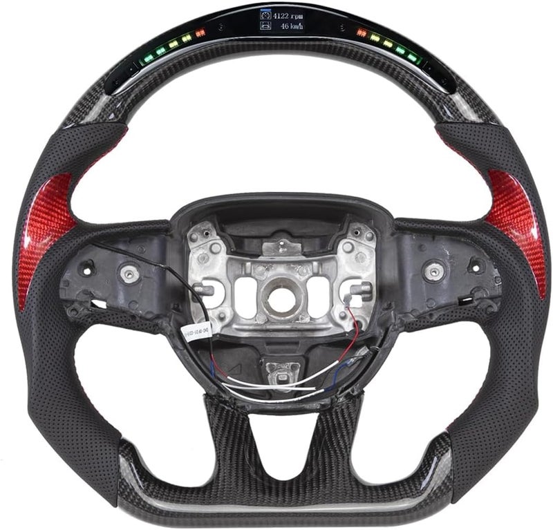 JIANGGAI Preforated Leather Grip Steering Wheel LED Carbon Fiber Steering Wheel with Red Patches Fit For Dodge Charger Challenger Durango SRT 20152023 - Image 2