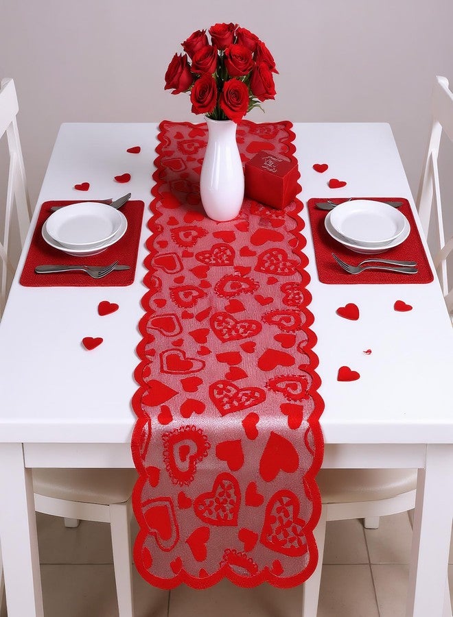 yeabwps Valentine Heart Lace Table Runner 13 x 72 Inch Red Runner for Valentine's Day, Wedding, Party & Home Anniversary Decorations(Red Heart) - Image 2