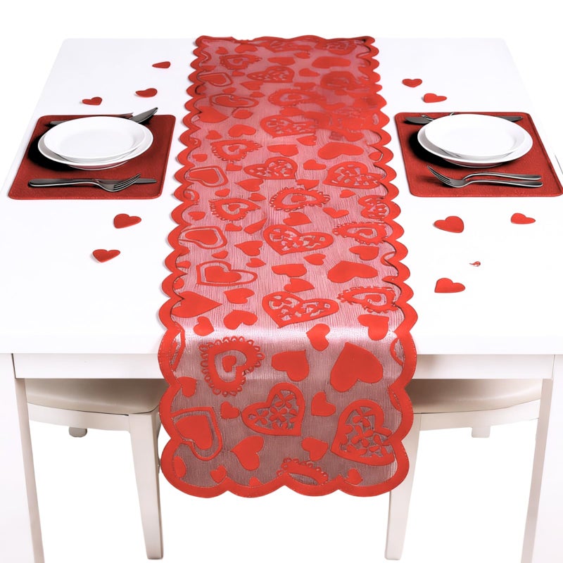 yeabwps Valentine Heart Lace Table Runner 13 x 72 Inch Red Runner for Valentine's Day, Wedding, Party & Home Anniversary Decorations(Red Heart) - Image 1