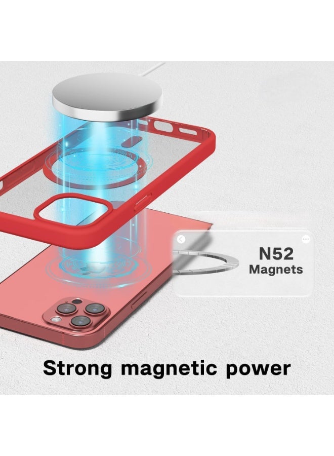 أكاليكس جراب مغناطيسي شفاف لهاتف آيفون 13 برو [مقاوم للصدمات ونحيف] غطاء خلفي صلب شفاف مع حماية عالية الجودة | أحمر - Image 2