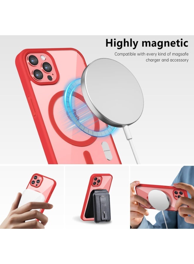 أكاليكس جراب مغناطيسي شفاف لهاتف آيفون 13 برو [مقاوم للصدمات ونحيف] غطاء خلفي صلب شفاف مع حماية عالية الجودة | أحمر - Image 4