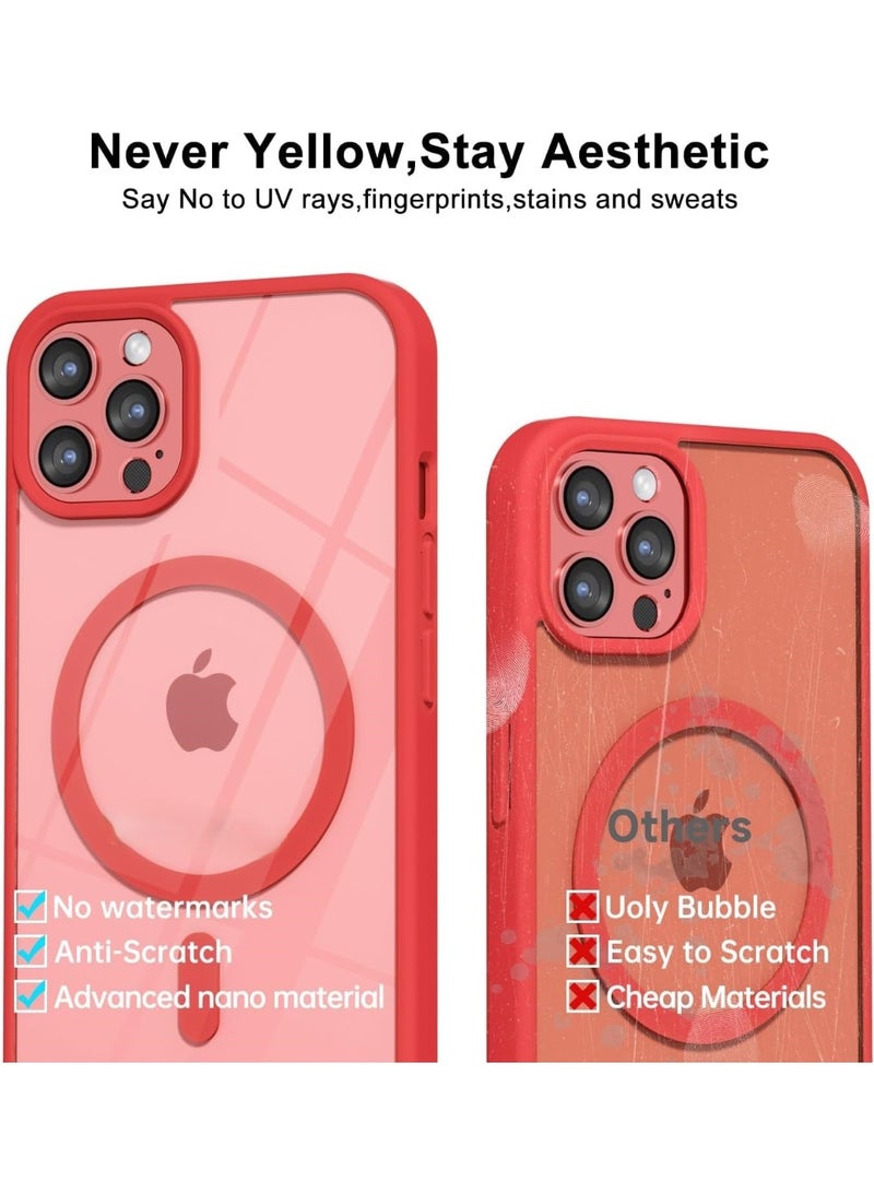 أكاليكس جراب مغناطيسي شفاف لهاتف آيفون 13 برو [مقاوم للصدمات ونحيف] غطاء خلفي صلب شفاف مع حماية عالية الجودة | أحمر - Image 3