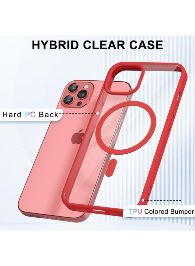 أكاليكس جراب مغناطيسي شفاف لهاتف آيفون 13 برو [مقاوم للصدمات ونحيف] غطاء خلفي صلب شفاف مع حماية عالية الجودة | أحمر - Image 5