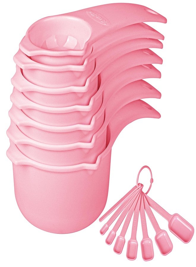 Hotsyang Plastic Measuring Cups and Spoons Set 15, Metric & US Pink Measuring Cups and Spoons for Kitchen & Baking, 7 Measure Cup & 7 Measure Spoon with Leveler for Dry & Liquid - Image 1