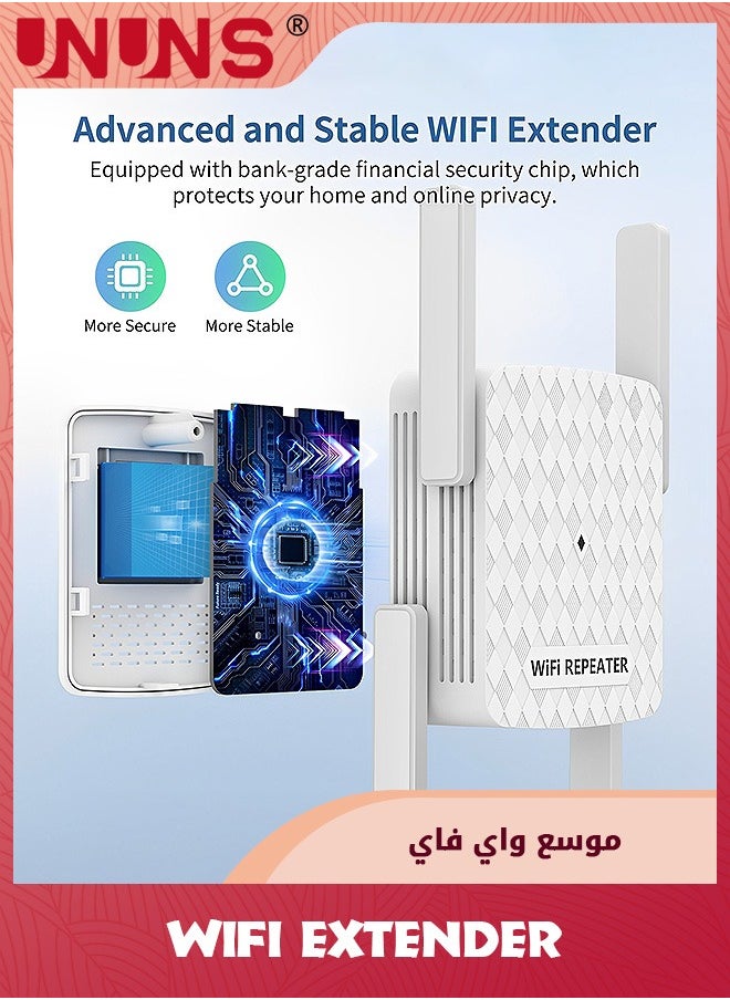 UNUNS WiFi Extender Signal Booster,Internet Wireless Repeater For Home Coverage Up To 10000sq.ft And 35 Devices,300Mbps WiFi Booster With Ethernet Port,Dual Band 2.4G,4 Antennas  - Image 2