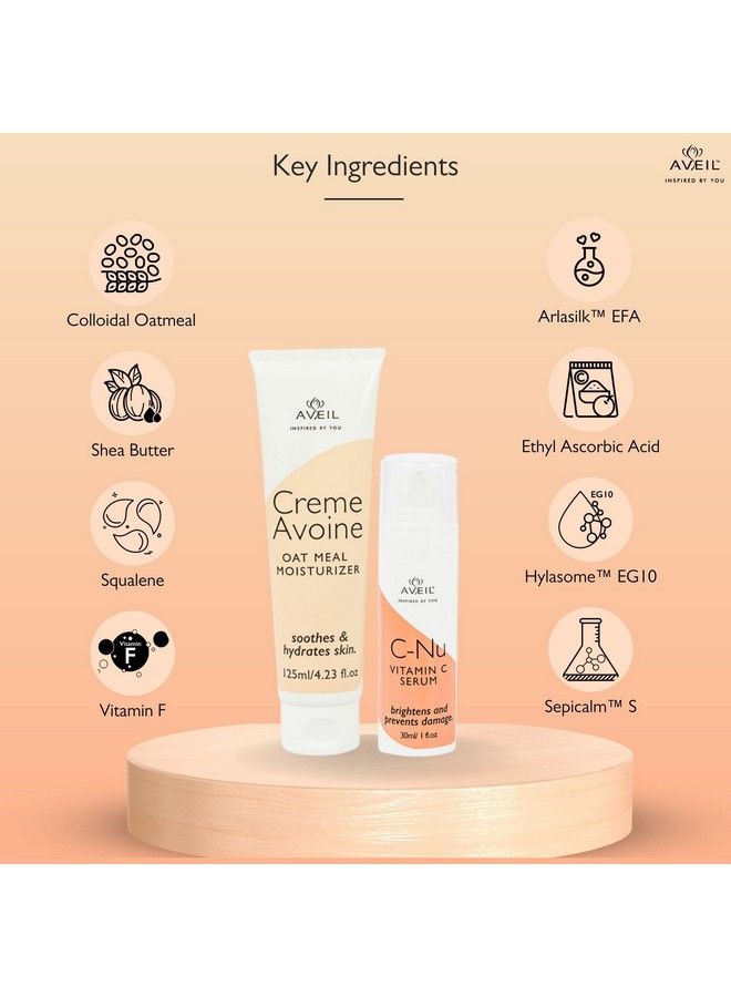 AVEIL Creme Avoine Moisturiser 125 Ml & Cnu Vitamin C Serum 30 Ml Combo Pack; For Soothing & Hydrating; For Radiant Glowing Skin & Effective Skin Brightening; For All Skin Types; Combo Pack - Image 3