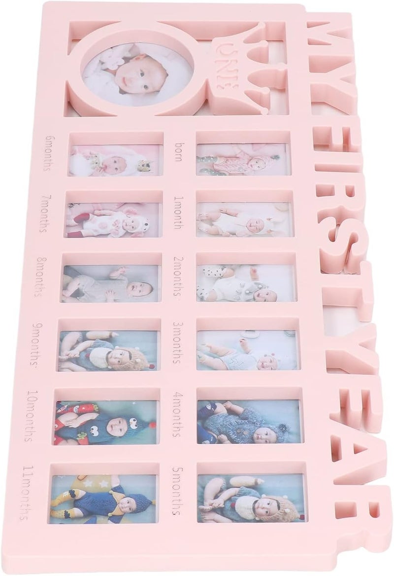 12 Months Picture Frames Durable Polished Baby Prints Photo Frame for Baby's Monthly Growth Best Young Mothers and Newlyweds Decoration and Gift Giving Plastic 15 X 7.3 X 0.6in (Pink) - Image 1