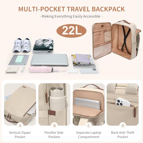 GOLF SUPAGS Stylish Laptop Backpack for Women Airline Approved Perfect for Work College and Travel MultiFunctional Casual Daypack Fits 173 Inch Notebook Apricot - Image 3