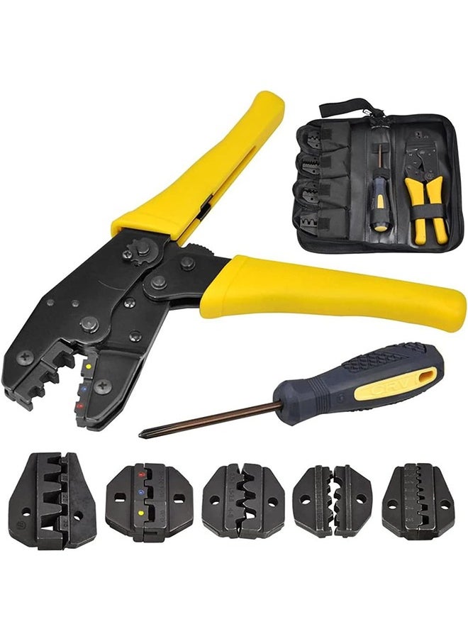 Generic 7PCS Crimping Tool Kit Professional Wire Stripper with 5 Interchangeable Die Sets Durable Wire Cutter Cable Plier Connector for Insulated Non-insulated Terminals or Ferrules with Oxford Bag  - Image 1