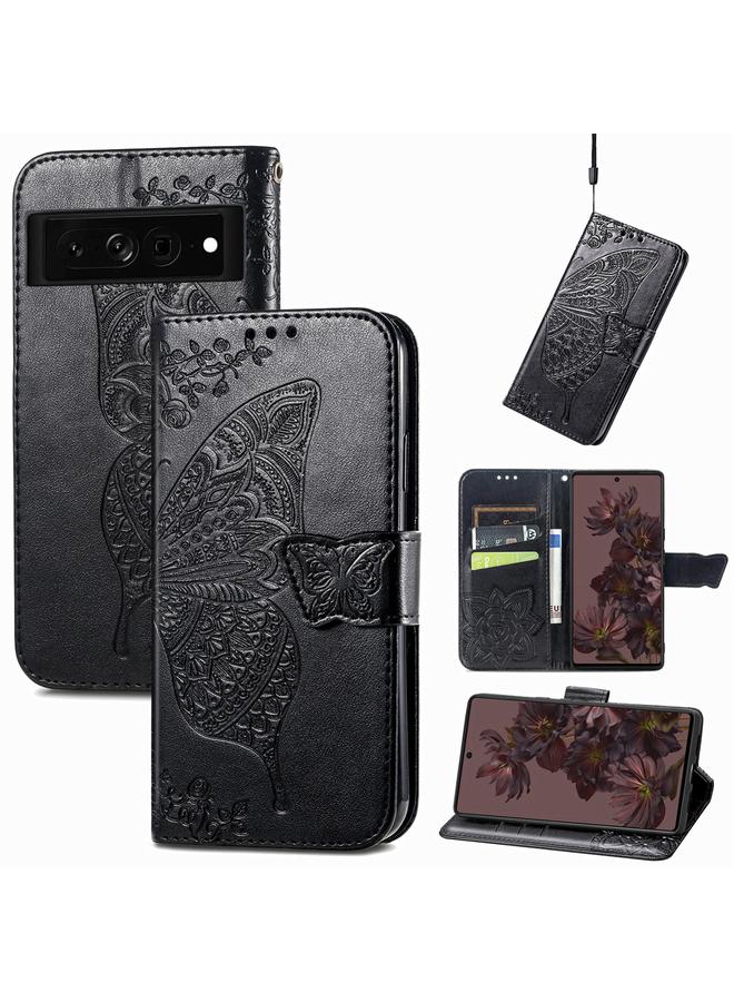 زبون جراب لهاتف Google Pixel 7 Pro 5G جراب هاتف جلدي منقوش عليه زهرة حب الفراشة - Image 1