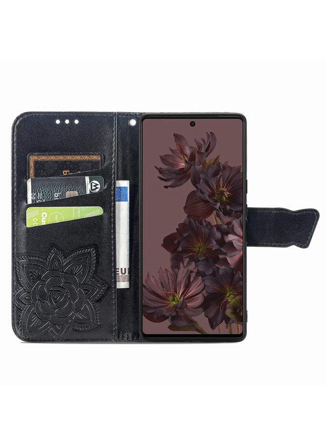 زبون جراب لهاتف Google Pixel 7 Pro 5G جراب هاتف جلدي منقوش عليه زهرة حب الفراشة - Image 3