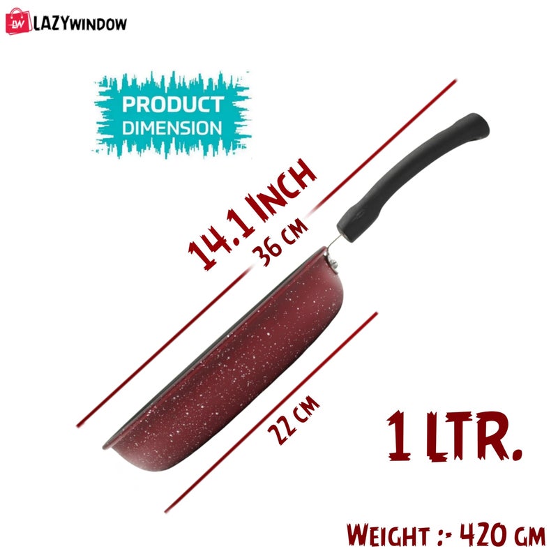 LAZYwindow Nonstick Frying Pan with Whisker Beater, 22 cm, 1L, Maroon - Image 5
