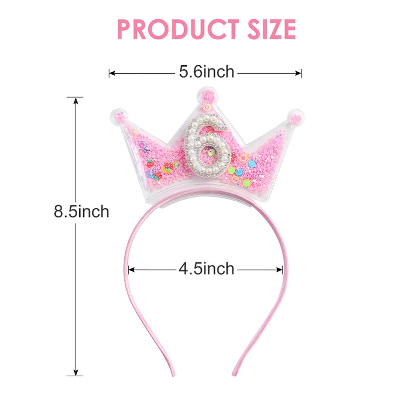 Fancheer Birthday Crown Headband for Toddler Girls 2 3 4 5 6 7 8 Years Princess Tiara Pink Hair Accessories for Six 6th Birthday - Image 2