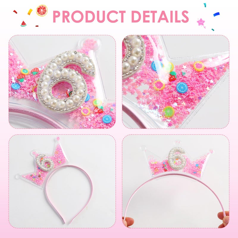 Fancheer Birthday Crown Headband for Toddler Girls 2 3 4 5 6 7 8 Years Princess Tiara Pink Hair Accessories for Six 6th Birthday - Image 4