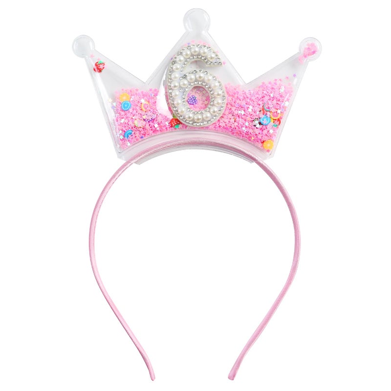 Fancheer Birthday Crown Headband for Toddler Girls 2 3 4 5 6 7 8 Years Princess Tiara Pink Hair Accessories for Six 6th Birthday - Image 1