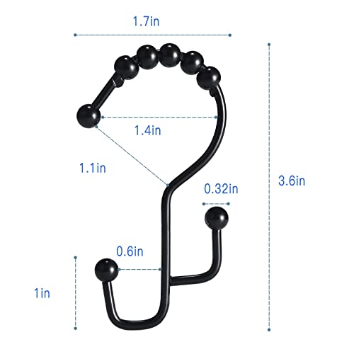 SUTINE Shower Curtain Hooks, 12 Pcs Double Shower Curtain Hooks Rings, Black Shower Curtain Hooks Rust Proof, Stainless Steel Bathroom Shower Hooks for Shower Curtain, Towels, Clothing, Black - Image 5