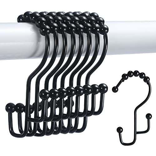 SUTINE Shower Curtain Hooks, 12 Pcs Double Shower Curtain Hooks Rings, Black Shower Curtain Hooks Rust Proof, Stainless Steel Bathroom Shower Hooks for Shower Curtain, Towels, Clothing, Black - Image 1