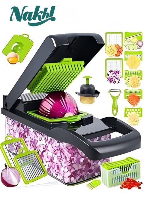 Vegetable Chopper, Pro Onion Chopper, 16 in 1 Multifunctional Food Chopper, Kitchen Vegetable Slicer Dicer Cutter, Veggie Chopper With 8 Blades, Carrot and Garlic Chopper With Container