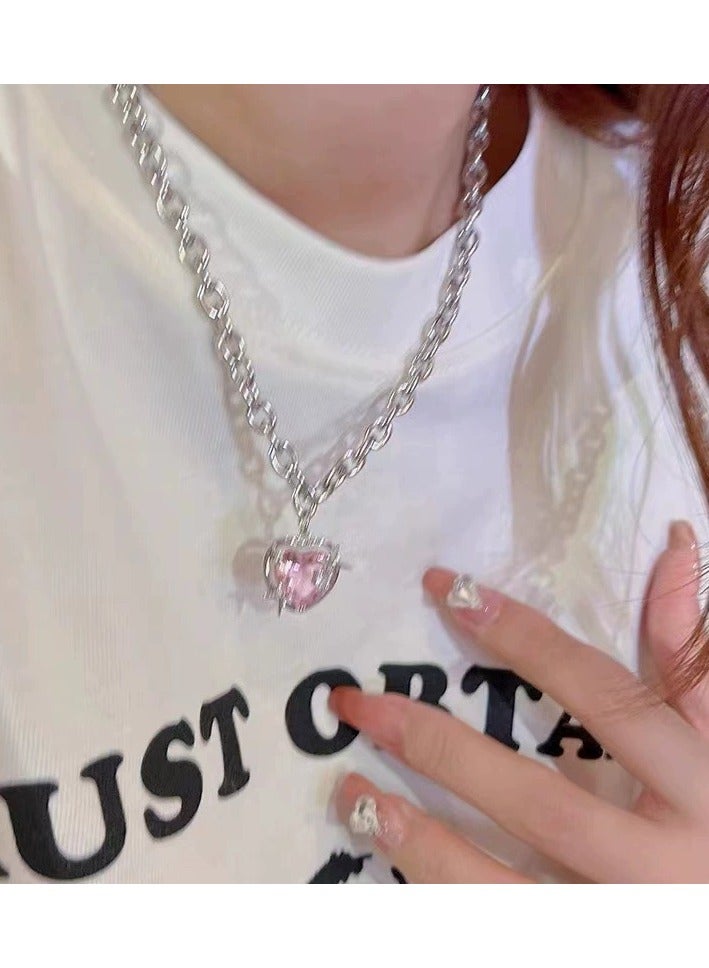 Goolsky قلادة قلب وردي للنساء – قلادة رومانسية رقيقة، سلسلة عظمة الترقوة بسيطة، مجوهرات هدية أنيقة، يومية/مناسبات - Image 4