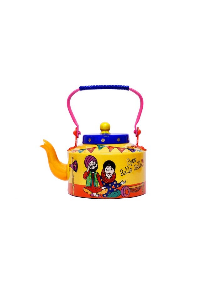 A Krazy Mug كوب مجنون مزخرف يدويًا ومصمم يدويًا بتصميم تقليدي لزوجين من البنجاب مع إبريق شاي ألمنيوم ملون (1.25 لتر) - Image 1