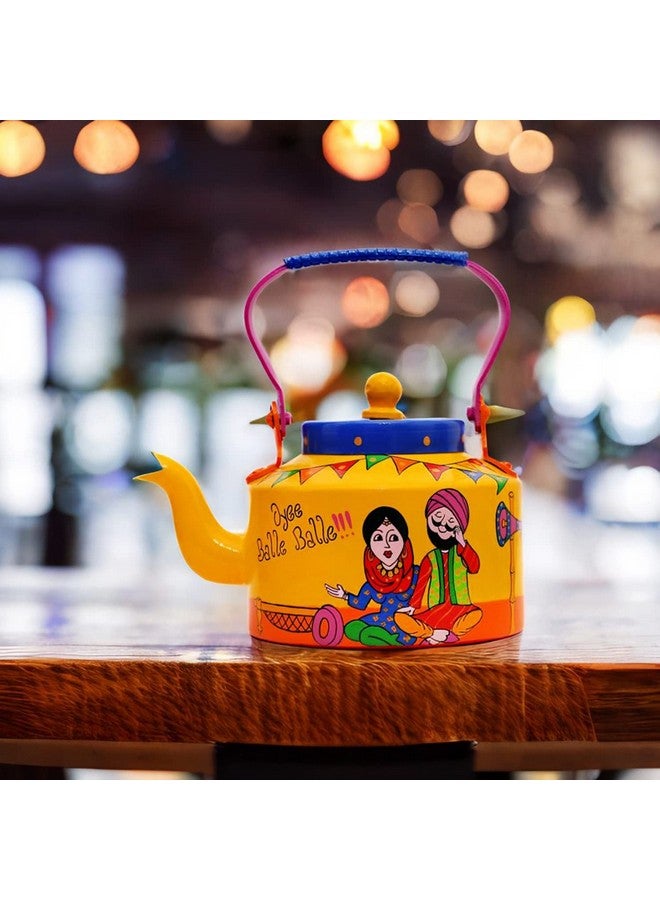 A Krazy Mug كوب مجنون مزخرف يدويًا ومصمم يدويًا بتصميم تقليدي لزوجين من البنجاب مع إبريق شاي ألمنيوم ملون (1.25 لتر) - Image 5