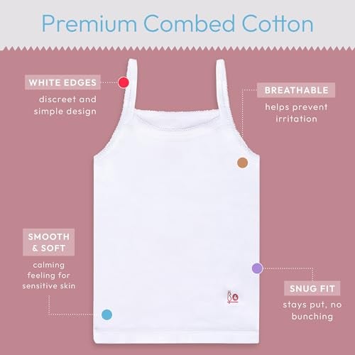 Feathers Girls Undershirts Tagless Camisoles 5 pk Super Soft Cotton Cami Girls Tank Tops Size 3 White - Image 3