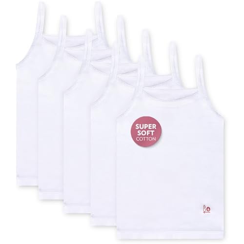 Feathers Girls Undershirts Tagless Camisoles 5 pk Super Soft Cotton Cami Girls Tank Tops Size 3 White - Image 1