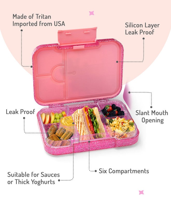 Bonfino Unicorn ABS Bento Lunch Box, BPA Free, Microwave Safe Removable Tray, 6 Adjustable Compartments, Leak Resistant, Lightweight, 3 Years+, 22x15.5x5cm, 1L - Pink - Image 5