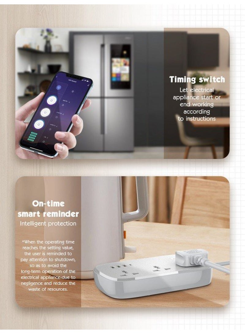 لدنيو مقبس طاقة Ldnio SCW3451 الاتحاد الأوروبي موزع طاقة ذكي وآمن للمنازل الأوروبية واي فاي، 3 مقابس، 4 منافذ يو إس بي، 2 متر، 2500 واط أبيض - Image 3