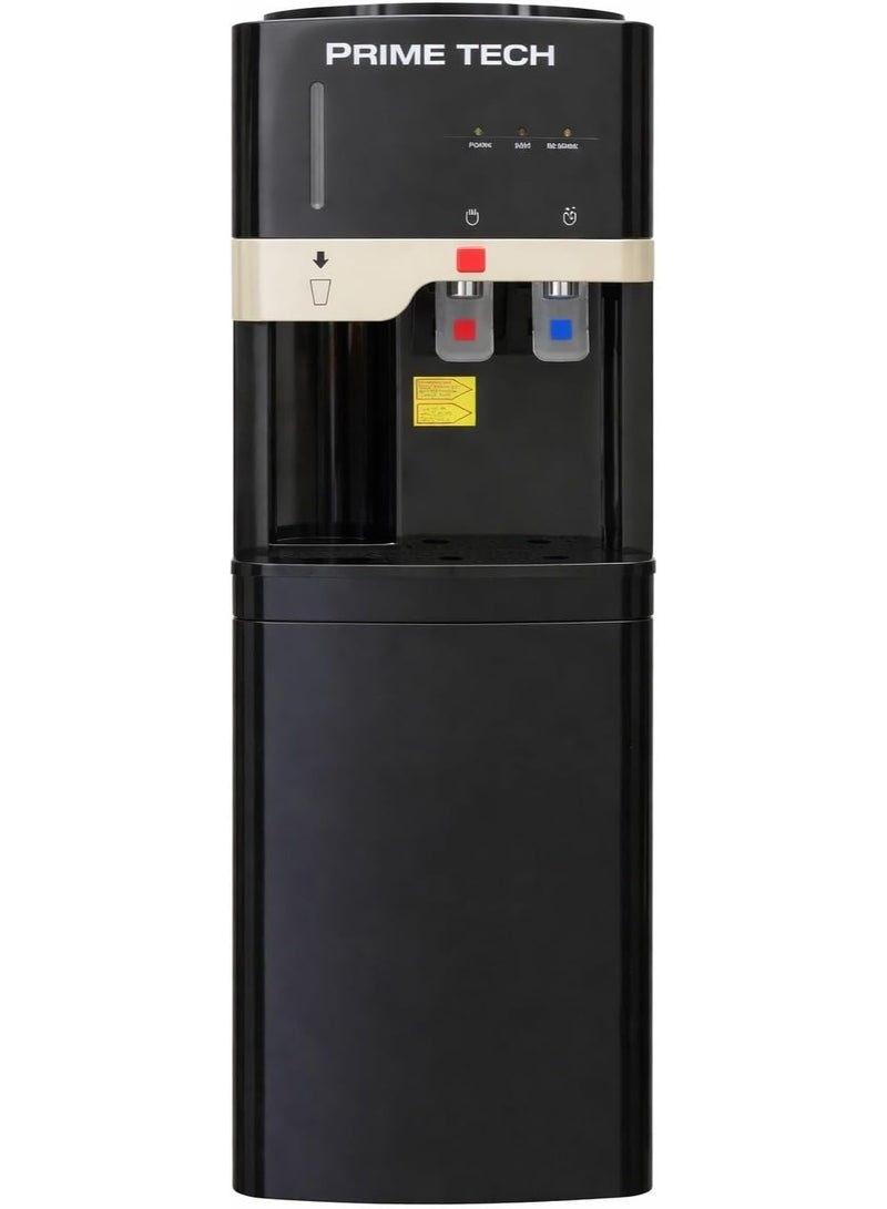 PRIME TECH water dispenser with cabinet PT-202B, hot and cold, 2 taps, cup holder, black color - Image 1