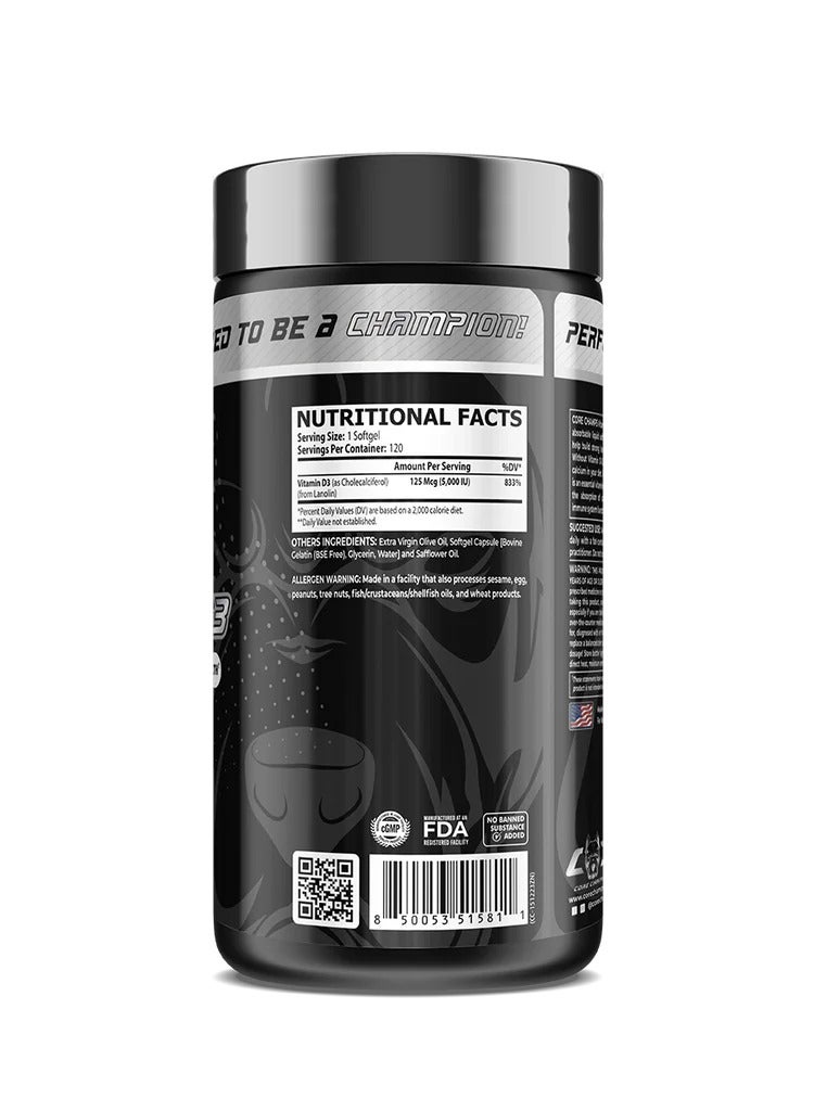 كور تشامبس فيتامين د-3 ٥٠٠٠ وحدة دولية ١٢٠ كبسولة جيلاتينية - Image 2