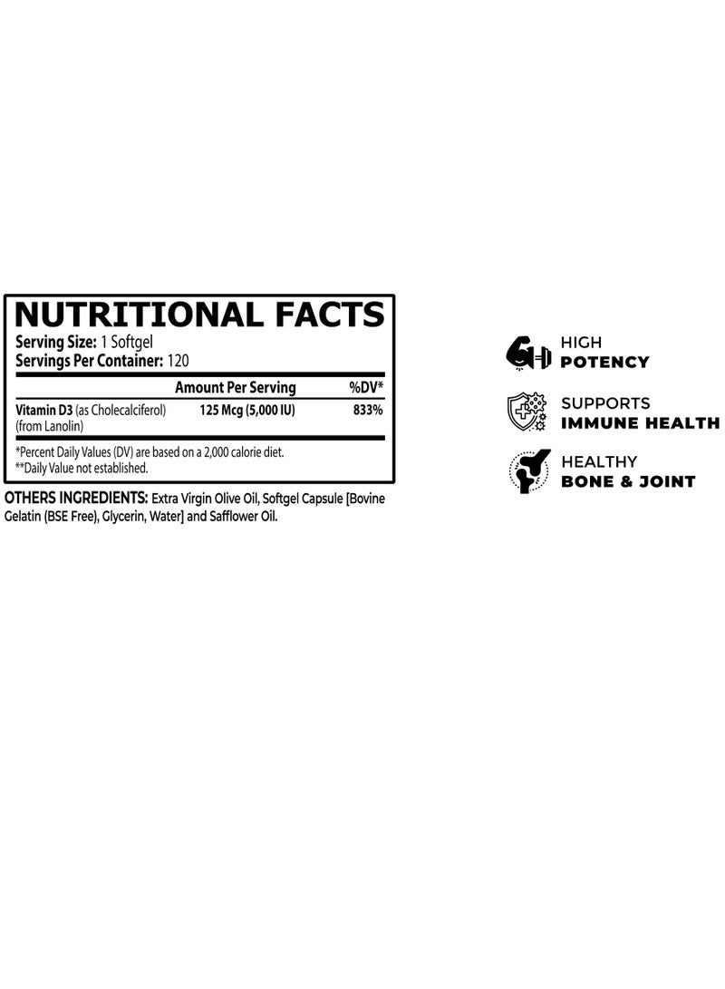 كور تشامبس فيتامين د-3 ٥٠٠٠ وحدة دولية ١٢٠ كبسولة جيلاتينية - Image 3