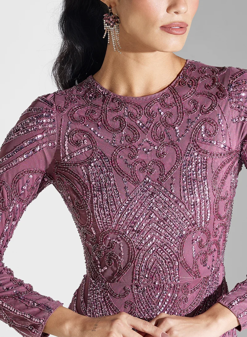 ماري Rosy Embellished Crew Neck Dress