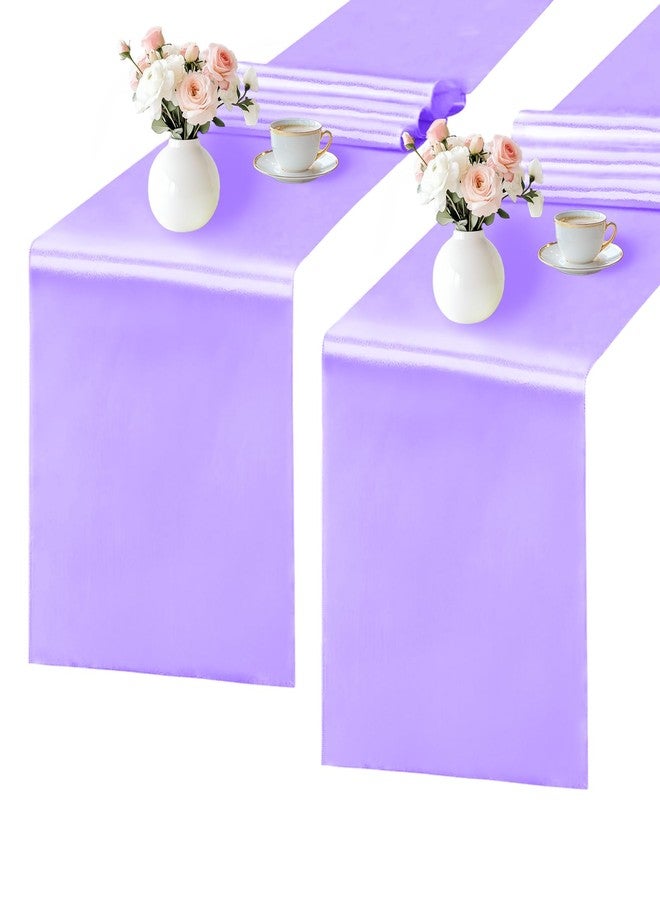 SHEJIZE 2 Pack Lavender Satin Table Runner 12x108 Inches Long, Bright Silky Smooth Satin Table Runner Table Decor for Wedding Banquet Christmas Prom Event Birthday Party - Image 1