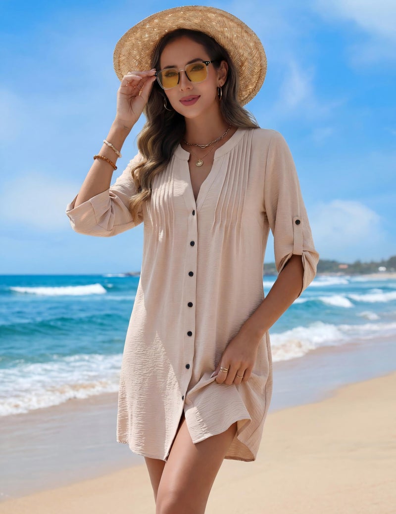 BMJL Women Beach Cover Ups Swimwear Bathing Suit Coverups Swimsuit Bikini Swim Cover Up 2026 (Large, Beige) - Image 2