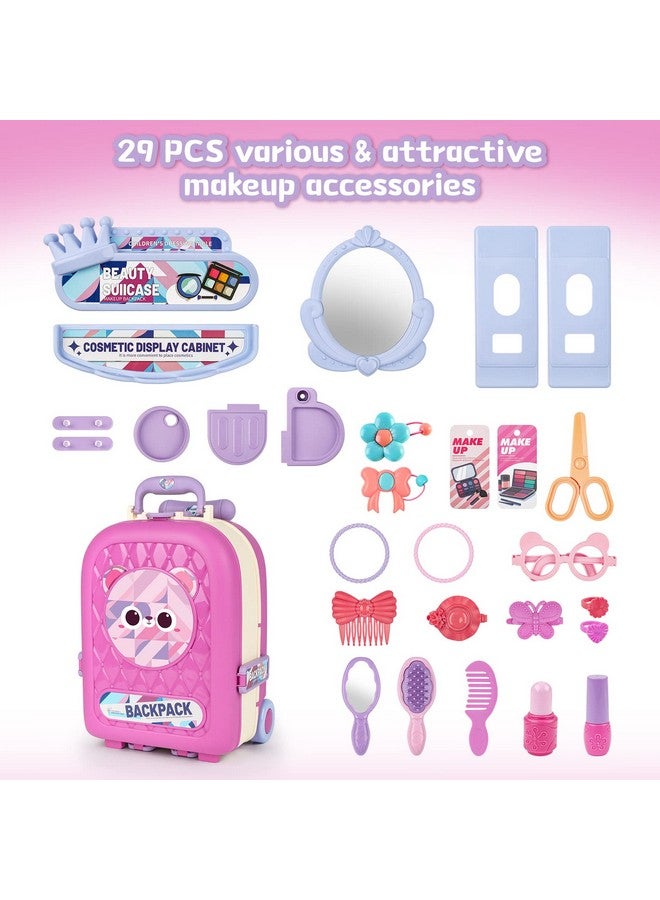 deAO 2 In 1 Makeup Table For Toddler Girls Vanity & Suitcase Set With Fashion Accessories Pretend Play Travel Suitcase Fashion Beauty Set For Girls  - Image 3