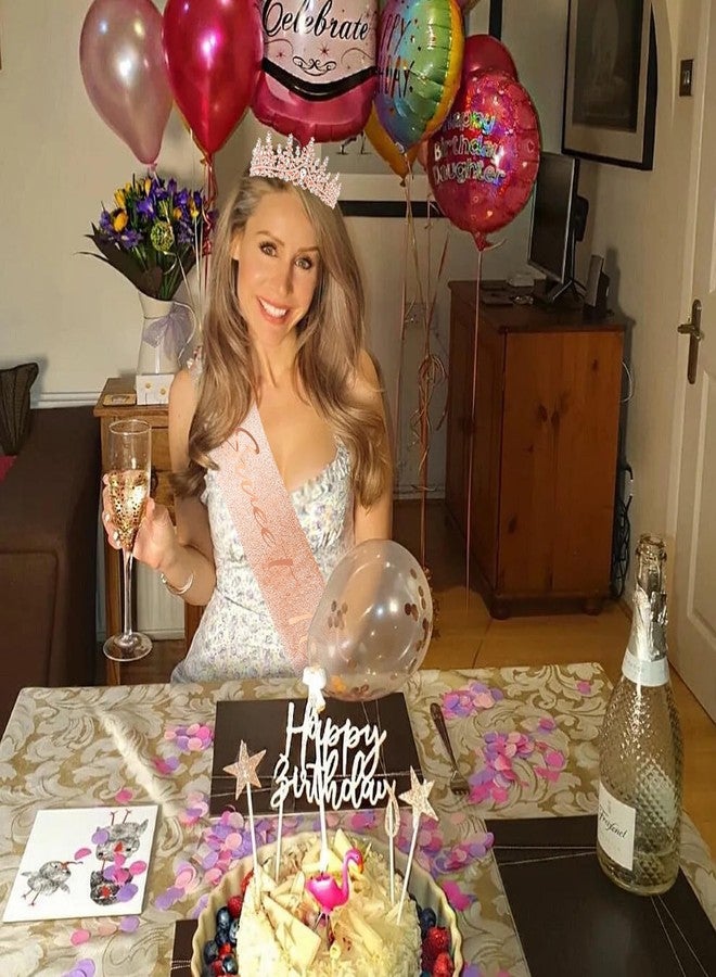CIEHER Sweet 16 Sash, Rose Gold Crown, Pearl Pin Set - Birthday Party Decorations, Tiara, Gift for Girls - Image 2