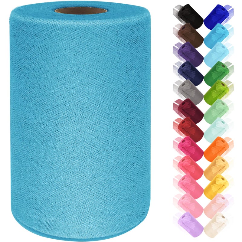 Tulle Fabric Roll 6 Inch by 100 Yards 300 ft Tulle Ribbon Sheer Mesh Netting for DIY Tutu Skirt Gift Wrapping Wedding Baby Shower Birthday Halloween Party Decorations Crafts 34 Colors Turquoise