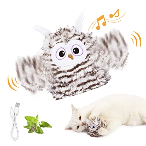 Kimee Interactive Cat Toy Rechargeable Automatic Chirping Owl Kitten Toy with Catnip Auto Beating Wings Flying Bird Cat Toys for Indoor Cats to Play Alone Never Boredom - Image 1