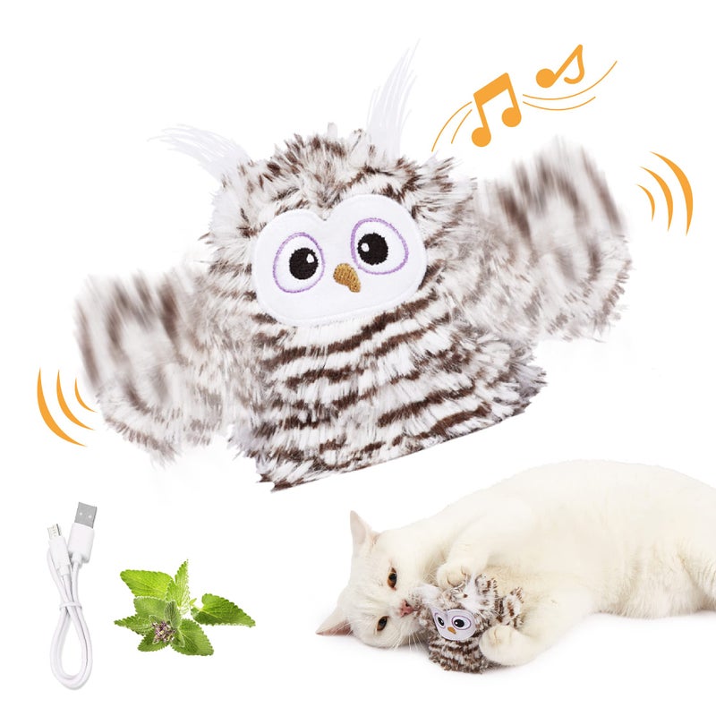 Kimee Interactive Cat Toy Rechargeable Automatic Chirping Owl Kitten Toy with Catnip Auto Beating Wings Flying Bird Cat Toys for Indoor Cats to Play Alone Never Boredom - Image 2