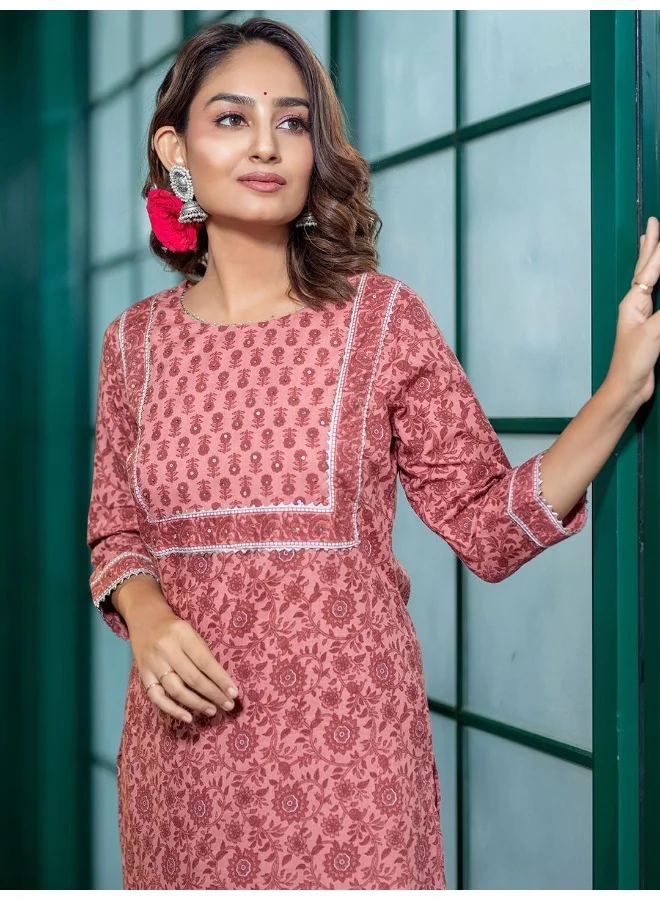 AKS AKS Floral Printed Regular Gotta Patti Pure Cotton Straight Kurta With Harem Pants