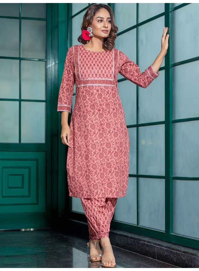 AKS AKS Floral Printed Regular Gotta Patti Pure Cotton Straight Kurta With Harem Pants