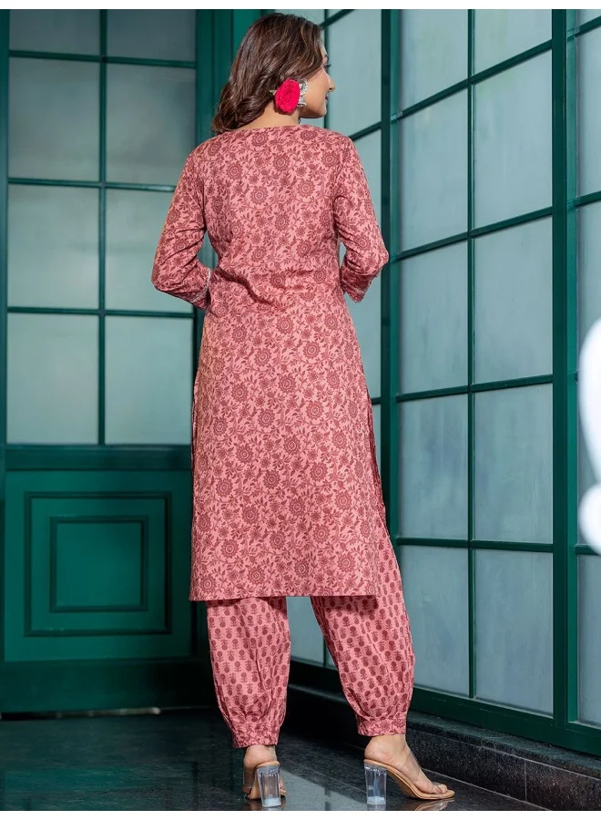 AKS AKS Floral Printed Regular Gotta Patti Pure Cotton Straight Kurta With Harem Pants