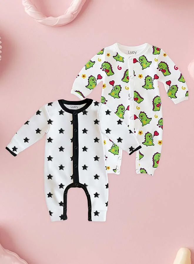 لؤي رومبر بكم كامل 100% قطن، بدلة نوم للأطفال البنات والأولاد _(عبوة من 2) من 18 إلى 24 شهر