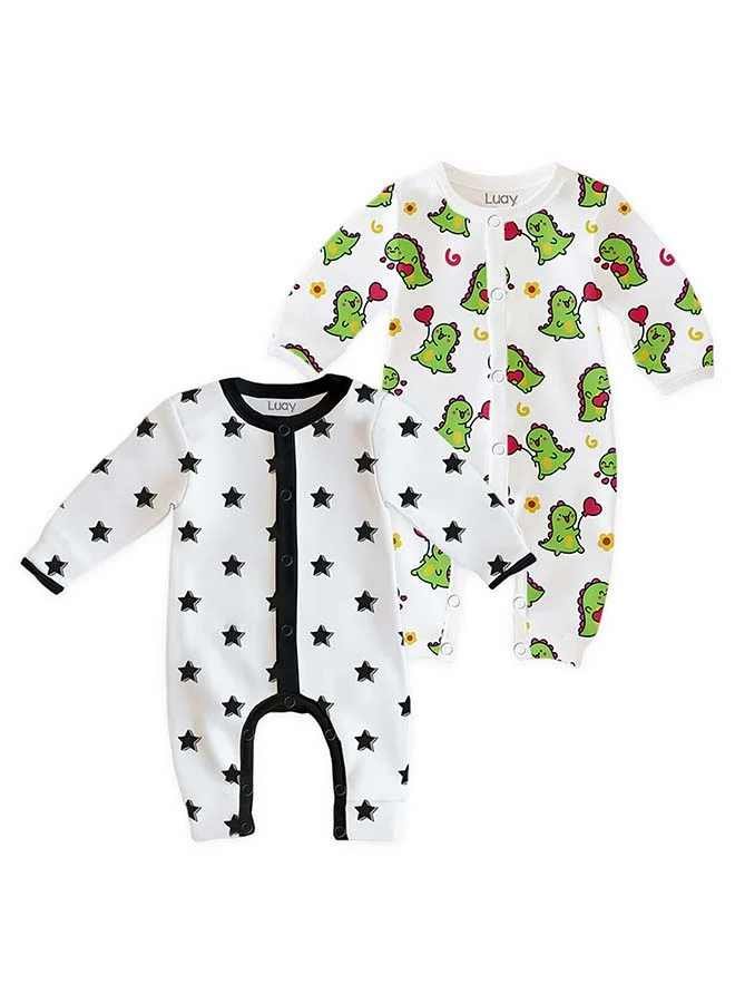 لؤي رومبر بكم كامل 100% قطن، بدلة نوم للأطفال البنات والأولاد _(عبوة من 2) من 18 إلى 24 شهر